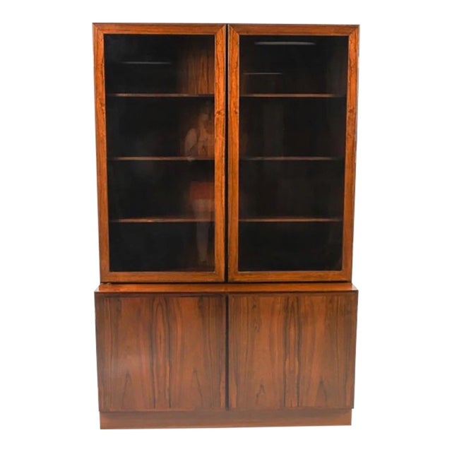 Mid 20th Century Danish Modern Rosewood Hutch Bookcase by Omann Jun, Model 10 | Glass Doors For Sale