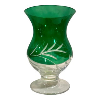 Vintage Lenox Emerald Crystal Glass Footed Hurricane Vase For Sale
