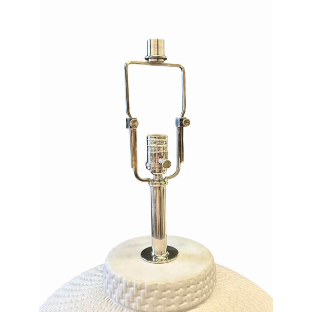 Contemporary White Ralph Lauren Ceramic Woven Rope Texture Lamps With Chrome Finials - a Pair For Sale - Image 9 of 12