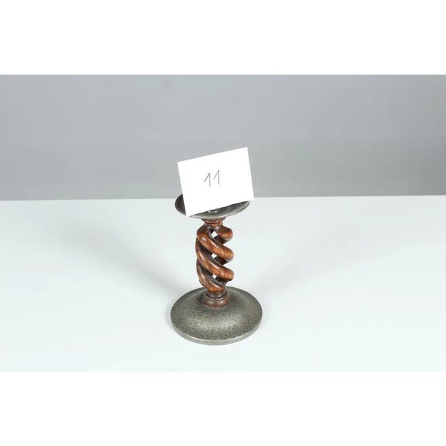 Antique Candlestick in Pewter and Oak from Tudric, 1905 For Sale - Image 6 of 9