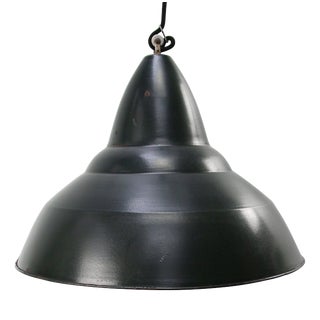 Vintage Industrial Belgian Green Enamel Pendant Light For Sale