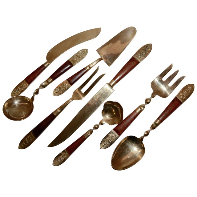 Brass and Teak Siam Serving Set For Sale - Image 11 of 11