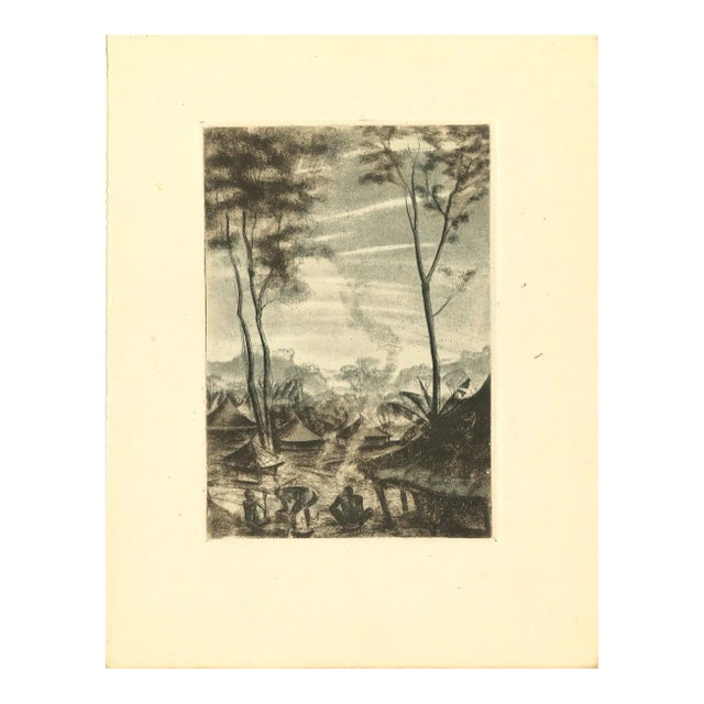 Emmanuel Gondouin, Africa, Life in the Village, Original Lithograph, 1930s For Sale