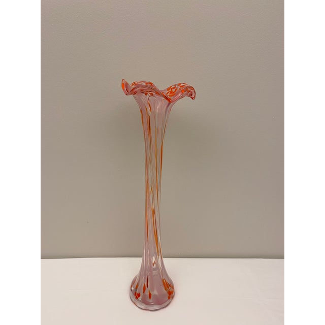 Glass Tall Pink Slender Murano Art Glass Flower Vase For Sale - Image 7 of 9
