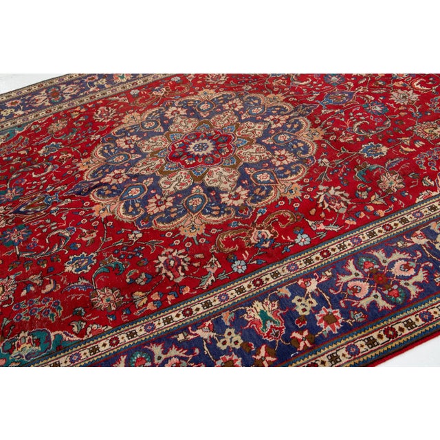 Vintage Medallion Tabriz Persian Wool Rug in Red For Sale In New York - Image 6 of 8