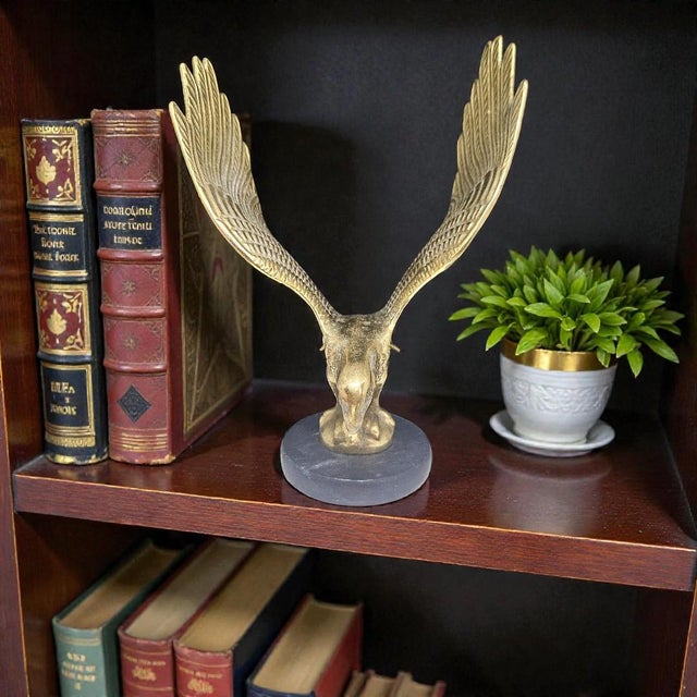 Vintage Brass Eagle on Marble Base 9.5" Patriotic Desk Sculpture For Sale In Dallas - Image 6 of 10