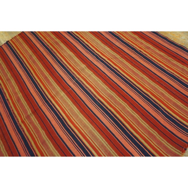 Turkish 1950s Square Multi Field Stripe Flatweave Vintage Turkish Decorative Kilim Rug For Sale - Image 3 of 6