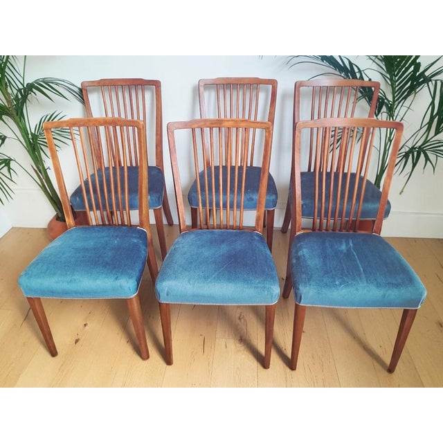 Mid-Century Modern Mid-Century Dining Chairs in Teal Blue Velour by Greaves & Thomas, 1960s, Set of 6 For Sale - Image 3 of 18