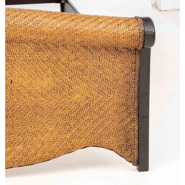 Early 21st Century Rattan and Ebonized Wood Queen Sleigh Bed Frame For Sale - Image 5 of 11