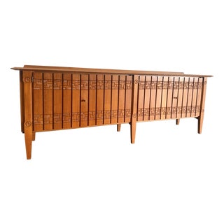 Mid Century Guillerme Et Chambron Style Carved Oak Sideboard For Sale