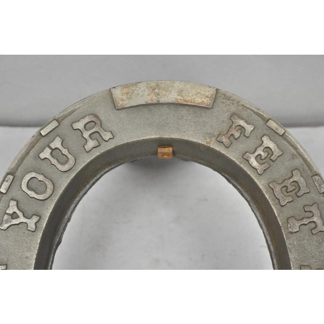 Early 20th Century Antique Victorian Metal "Rest Your Feet Here" Cowboy Horseshoe Footstool Stool For Sale - Image 5 of 10
