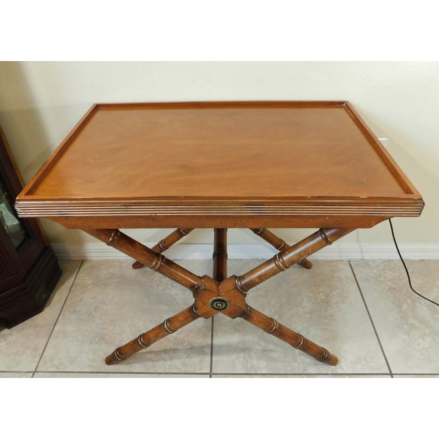 Late 20th Century Vintage Faux Bamboo Wood XBase Accent Table Chairish