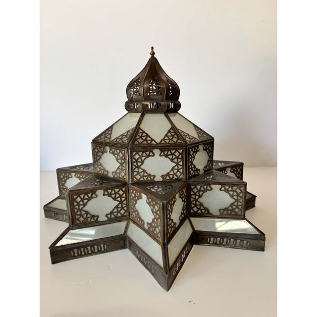 Moroccan Moorish Star Shape Frosted Glass Lantern Light Shade For Sale In Palm Springs - Image 6 of 17