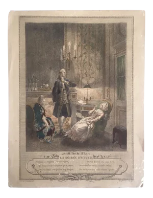 Antique 1774 Freudenberger " La Soiree D' Hyver " Hand Painted French Engraving Art Print