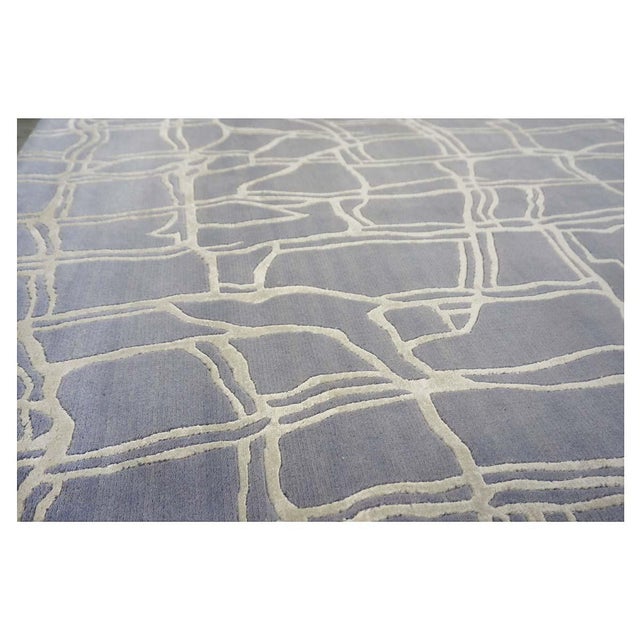 Textile Nepalese Modern Abstract Wool & Silk 4x6 Slate Blue & Ivory Handmade Area Rug #9902908 For Sale - Image 7 of 11