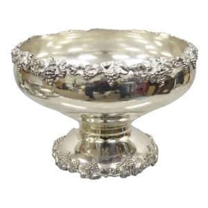 Vintage English Victorian Silver Plated Grapevine Pedestal Base Punch Bowl