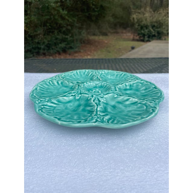 1940s French Gien Turquoise Majolica Oyster Plate For Sale - Image 10 of 11