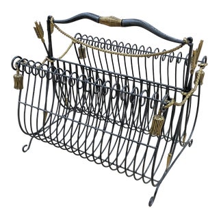 Maitland Smith Iron and Brass Magazine Rack For Sale
