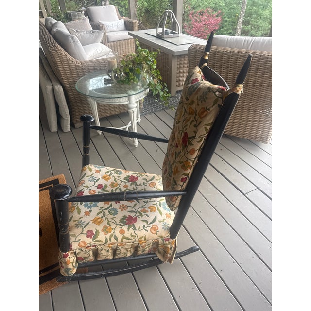 Beautiful antique original rocking chair from the late 20s early 30s. Great condition gold highlights, original fabric.