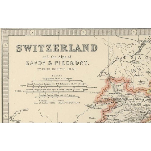 Cream Antique Map of Switzerland and the Alps of Savoy and Piedmont, 1903 For Sale - Image 8 of 10