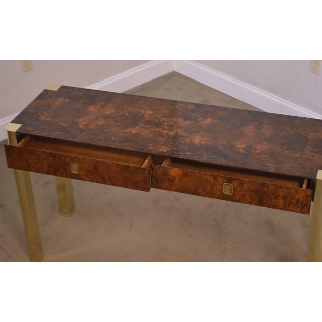 Milo Baughman Style Burl Wood 2 Drawer Console Table With ...