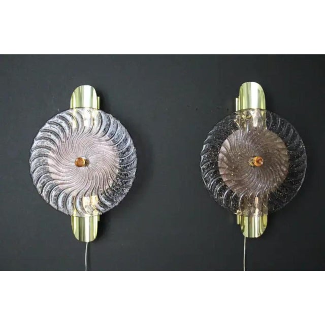 Large Disc-Shaped Wall Lights in Light Purple and Golden Murano Glass, 2000, Set of 2 For Sale - Image 12 of 16
