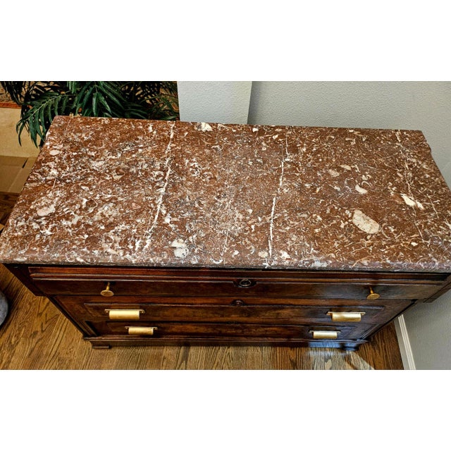 Mid-Century Modern Antique 19th Century French Louis Philippe Burled Walnut Commode | Marble Top For Sale - Image 3 of 15