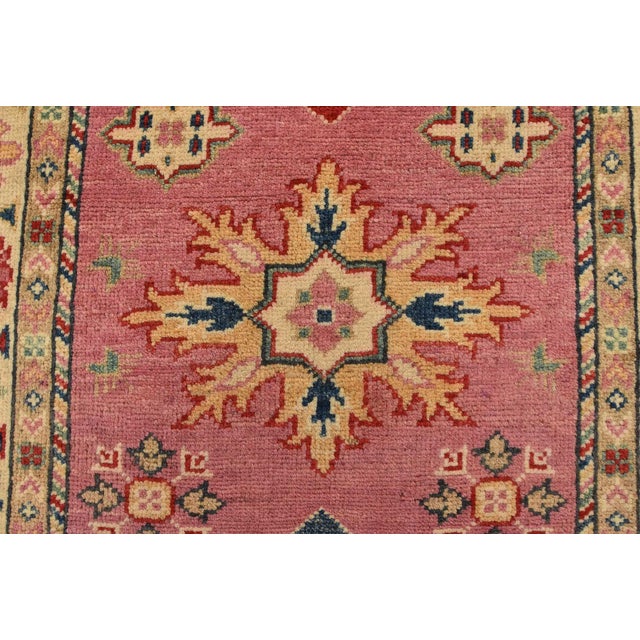 Pink Kazak Runner 2’11” X 9’10” Pink Wool Tribal Hand-Knotted Oriental Rug For Sale - Image 8 of 13