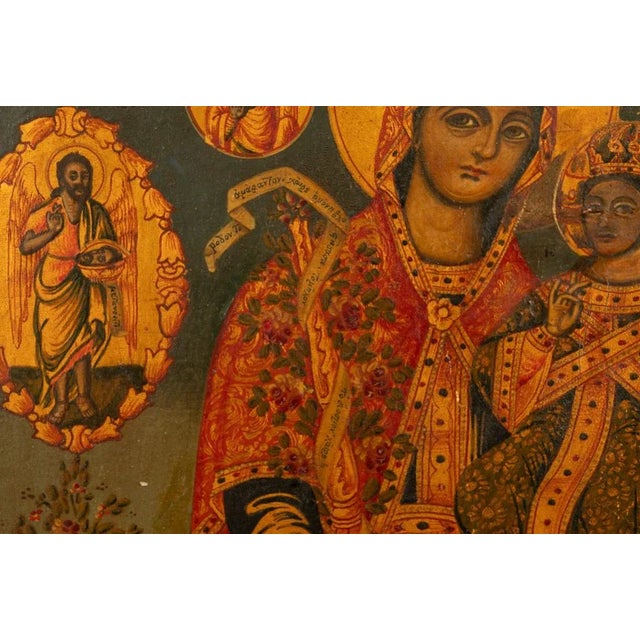 Antique 19th C Greek Orthodox Icon Virgin Mary & Jesus St. George & Dragon 1800 For Sale - Image 11 of 18