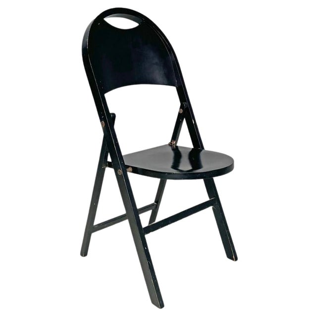 Italian Mid-Century Modern Black Folding Chair Tric Castiglioni Bonacina, 1960s from Hille For Sale