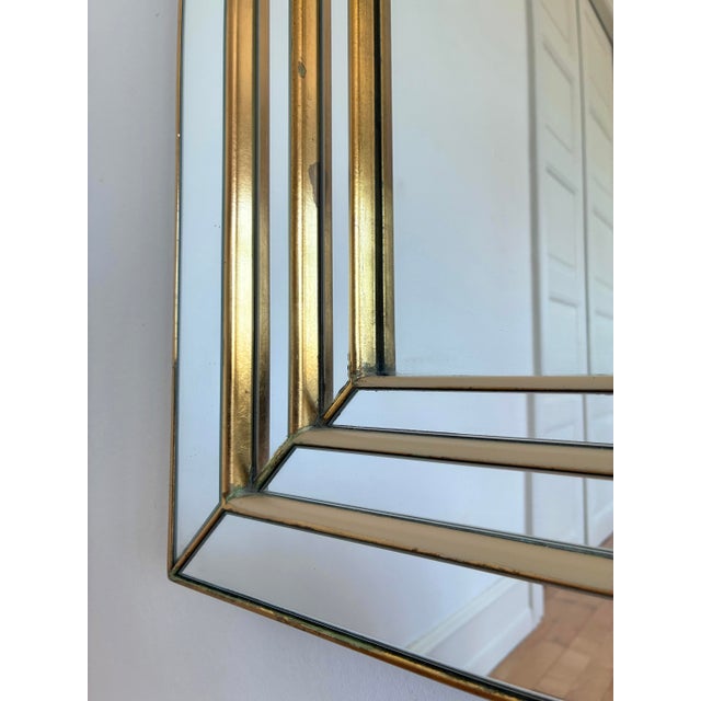 Hollywood Regency Large Vintage Deknudt Arched Beveled Panel Mirror – Gold, Belgium, 1980s For Sale - Image 3 of 12