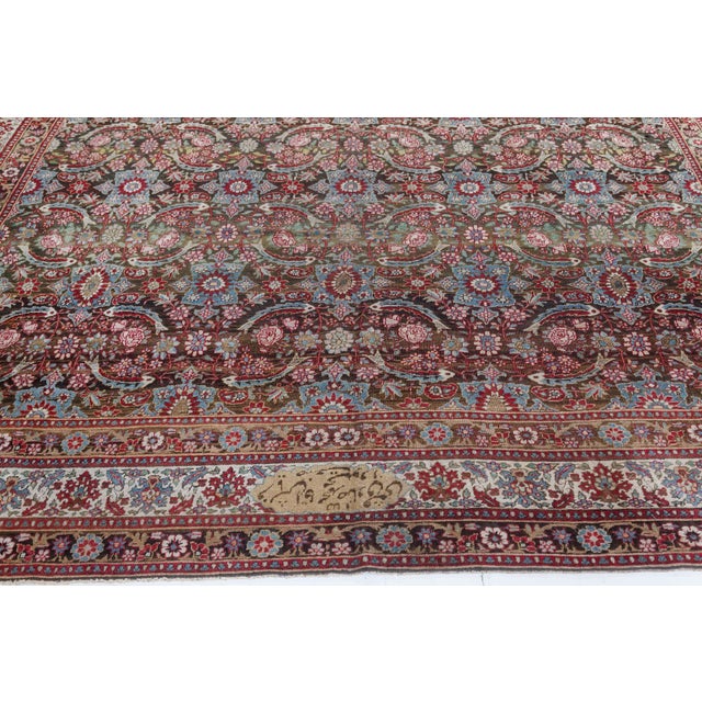 Brown Antique Persian Tabriz Botanic Handmade Wool Rug For Sale - Image 8 of 8