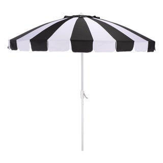 Buti 9 Ft Crank Umbrella, Black Cabana Stripe/White Pole For Sale