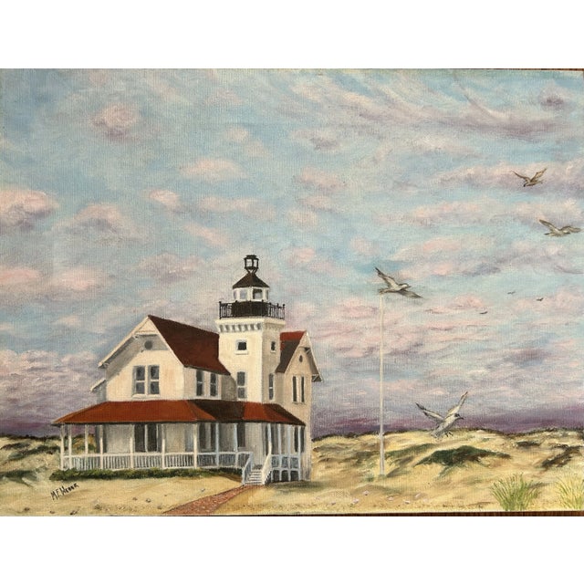 Impressionist Vintage Oil Painting on Canvas of a New Jersey Shore Lighthouse 16 X 20” For Sale - Image 3 of 5