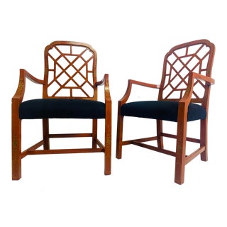 Mid Century Hand Painted Decorator Chinoiserie Armchairs/A Pair For Sale