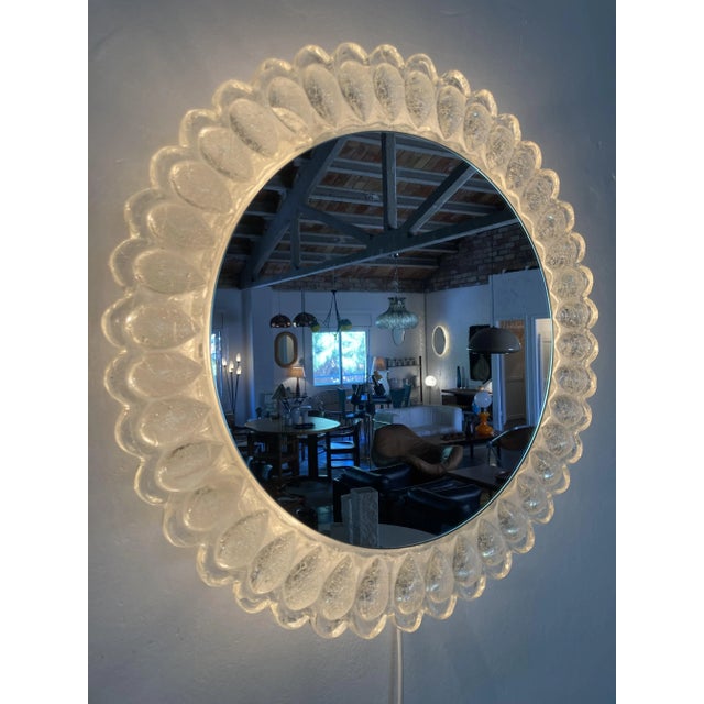 Round Back-Lit Ice Glass Mirror, 1970s For Sale - Image 3 of 9
