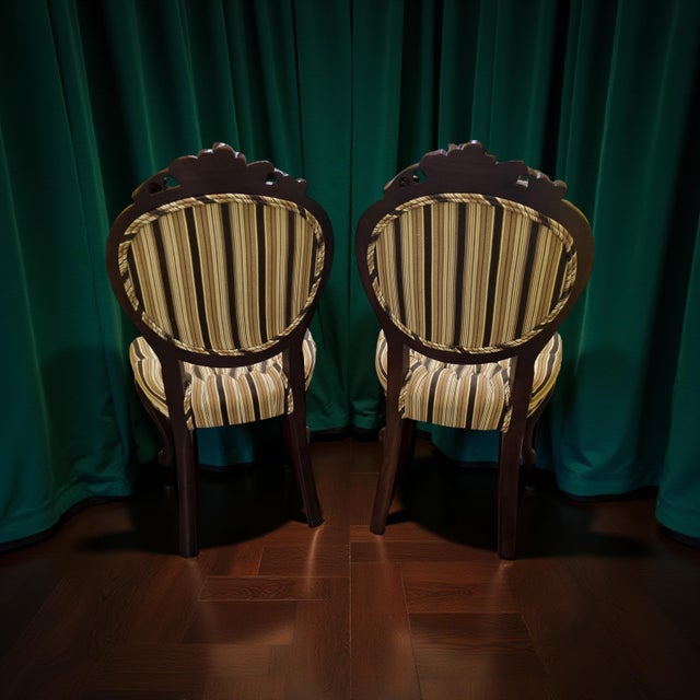 Wood 1970s Vintage Carved Wood Chess & Game Table With Two Matching Upholstered Chairs - Set of 3 For Sale - Image 7 of 10