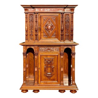 Walnut Cabinet with Renaissance Style Marble Inlays For Sale