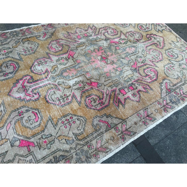 Beige 1960s Vintage Turkish Oushak Hand-Knotted Rug - 4′5″ × 6′9″ For Sale - Image 8 of 11