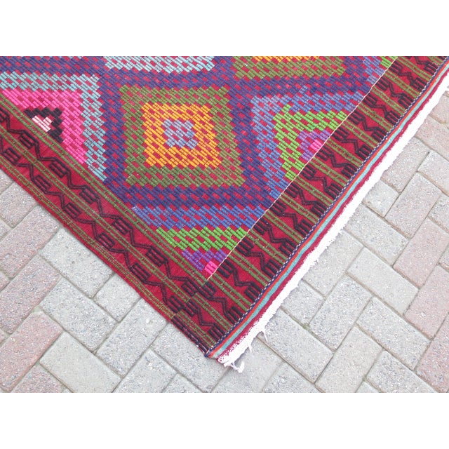 Mid 20th Century Amethyst Color Turkish Handmade Boho Area Jejim Kilim Rug For Sale - Image 6 of 11
