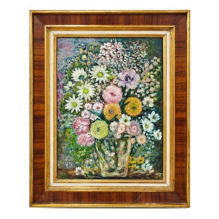 HD, Vase with Flowers, Oil on Board, Framed For Sale