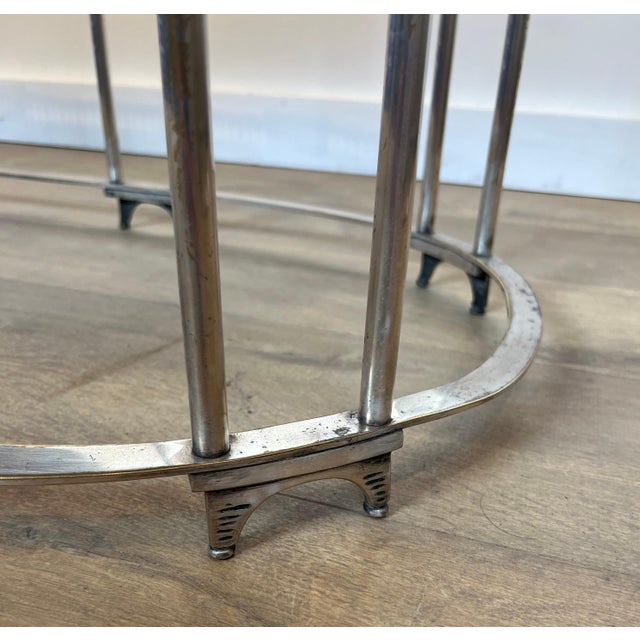 Neoclassical style coffee table in silver metal with antique mirror top For Sale - Image 11 of 12