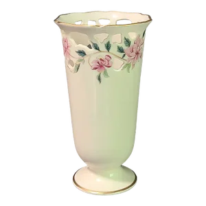 Late 20th Century Lenox Painted Flowers Pierced Porcelain Vase, Made in the Usa