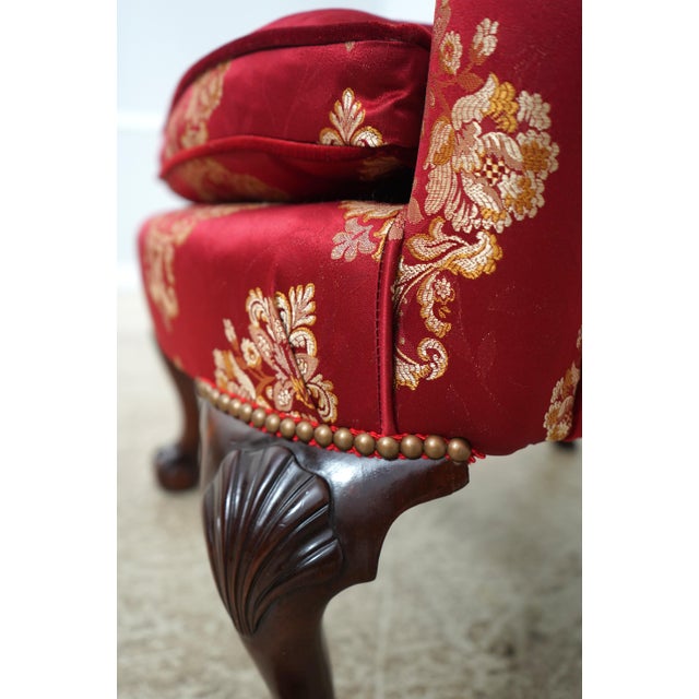 Red Pair Kindel Winterthur Mahogany Wing Chairs For Sale - Image 8 of 18