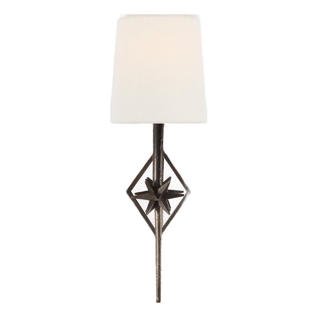 Ian K. Fowler for Visual Comfort Signature Etoile Sconce in Aged Iron with Linen Shade For Sale