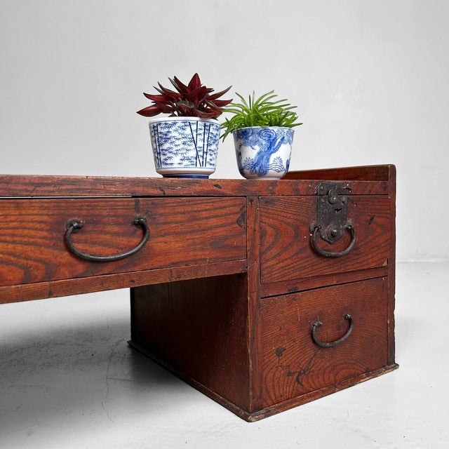 Brown Meiji Minimalist Japanese Writing Desk Shosai-Ki, 1890s For Sale - Image 8 of 17