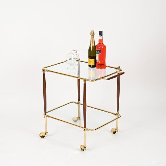 Mid-Century Bar Cart in Brass and Wood from Cesare Lacca, Italy, 1950s For Sale - Image 15 of 16