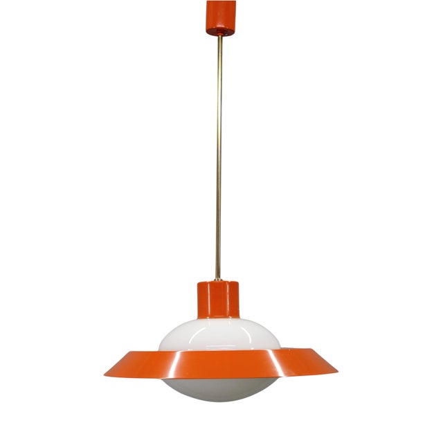 Mid-Century Czechoslovak Orange Opaline Glass Pendant Lamp, 1970s For Sale