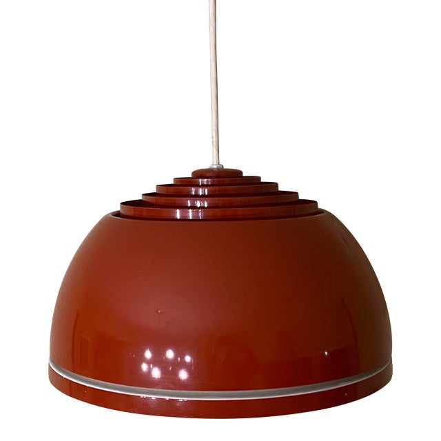 1960s Burnt Orange Louvered Lightolier Dome Pendant Light For Sale