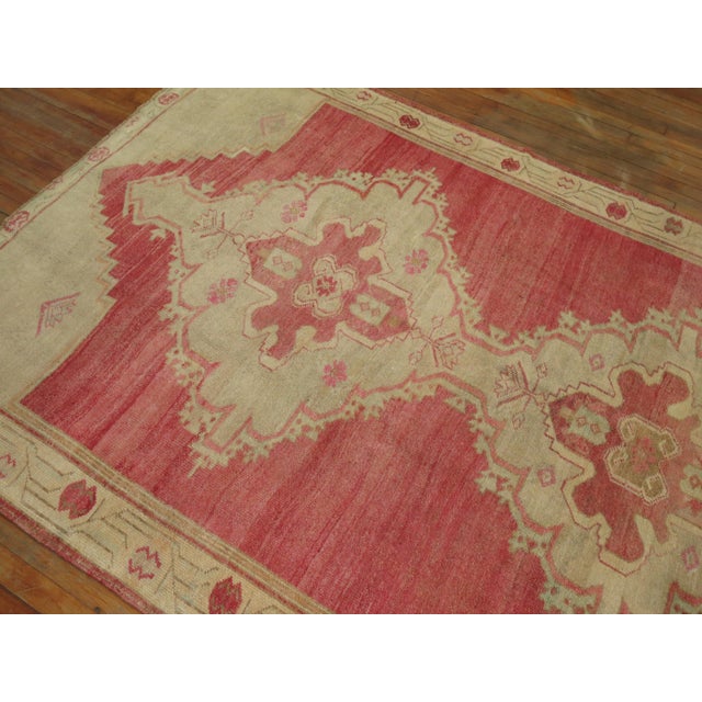 Bright Pink Vintage Zabihi Collection Turkish Pink Gallery Rug - 6'1" x 12'3" For Sale - Image 8 of 10